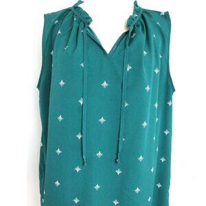 Merona Blouse Top Women's Size XX-Large Green Floral Sleeveless Pullover Polyest